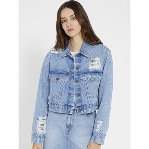 NWT ALICE + OLIVIA CHAINMAIL CROPPED JEAN JACKET